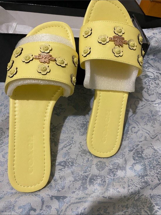 Coach Shoes - Coach Yellow Floral Appliqué Slide Sandals